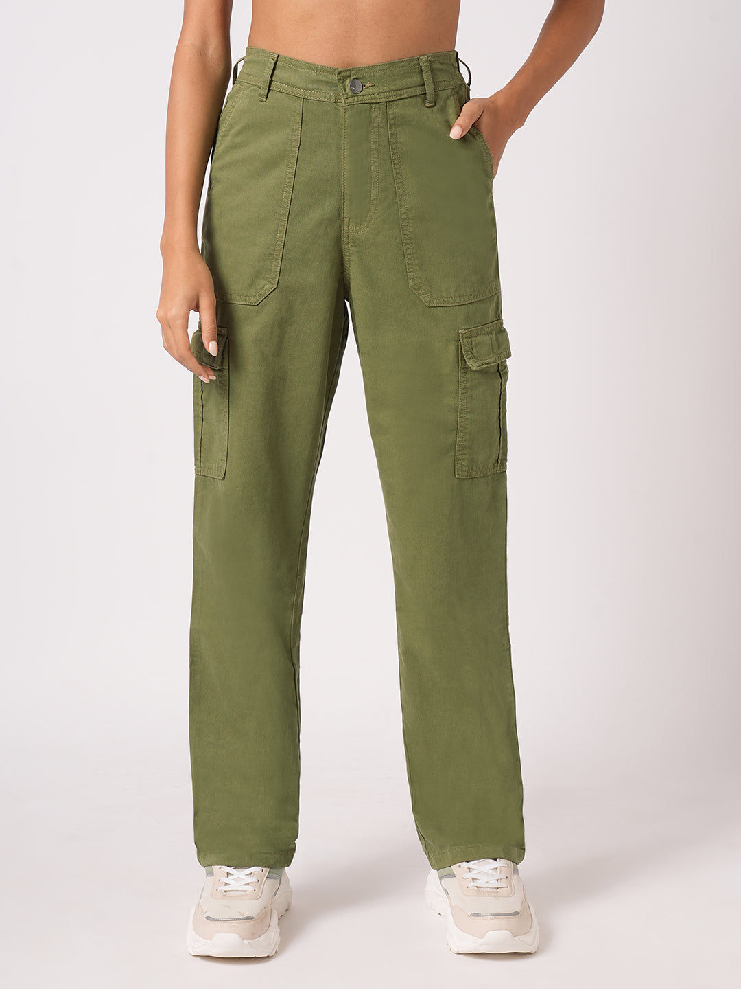 Women Dark Olive High-Rise Cargo