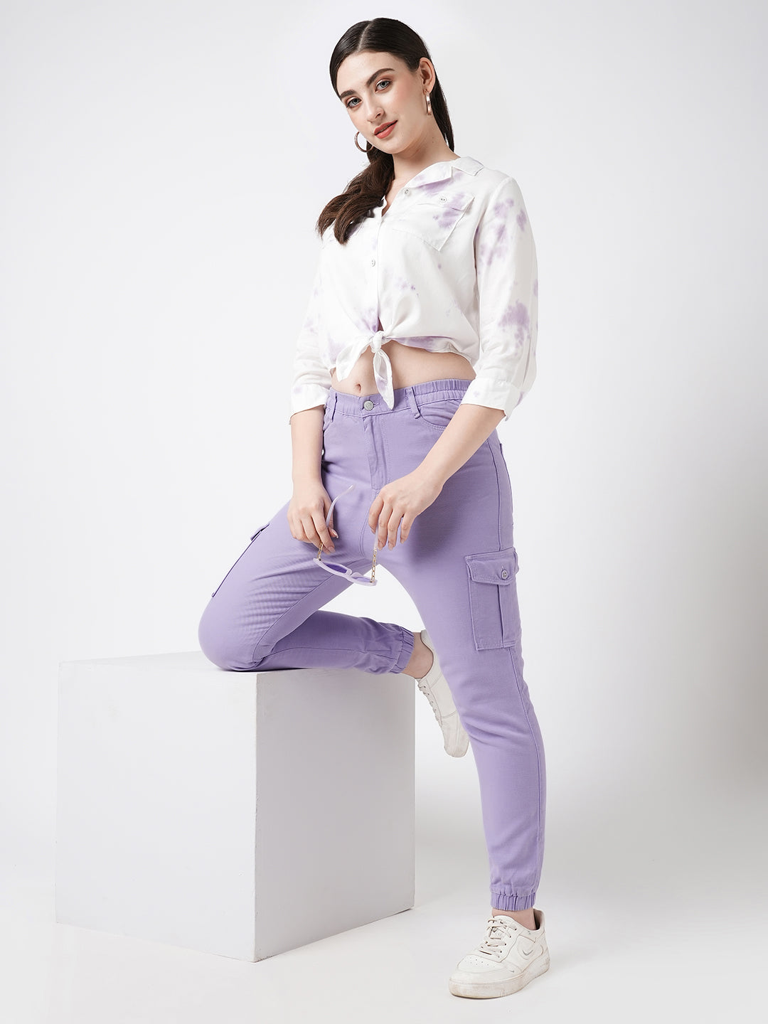 Women Lilac Mid-Rise Cargo
