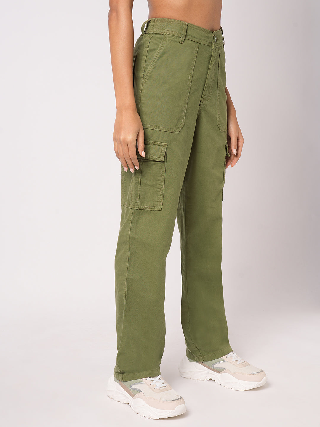 Women Dark Olive High-Rise Cargo
