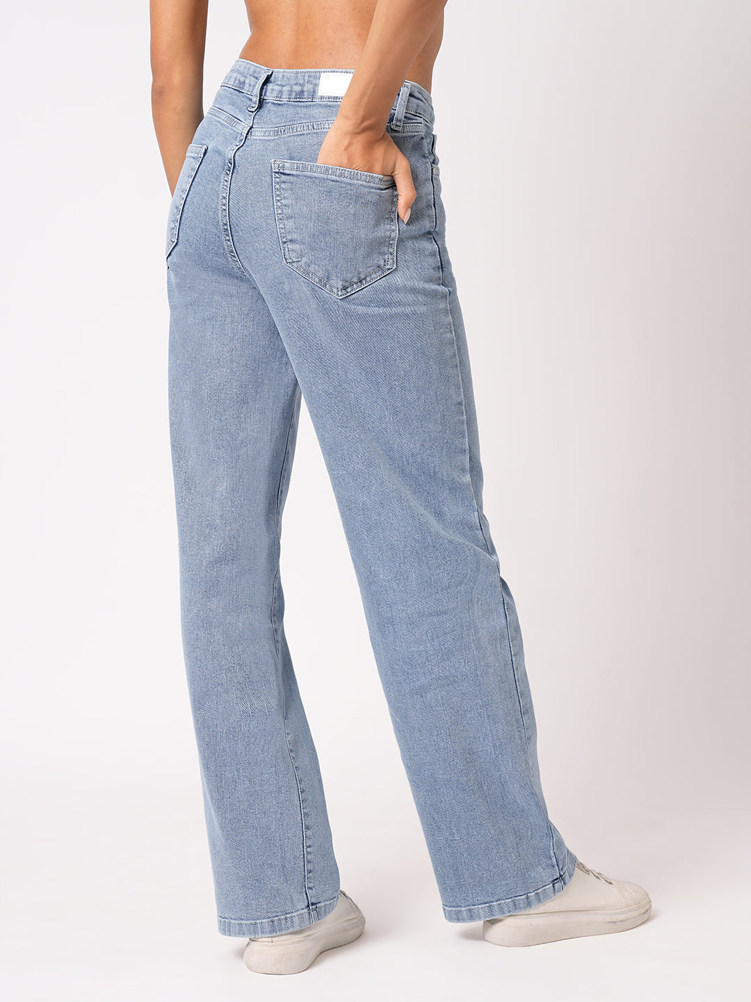 Women Light Blue High Rise Wide Leg Jeans