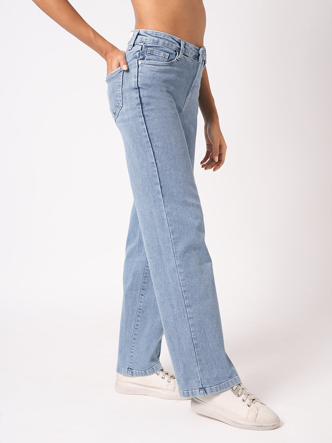 Women Light Blue High Rise Wide Leg Jeans