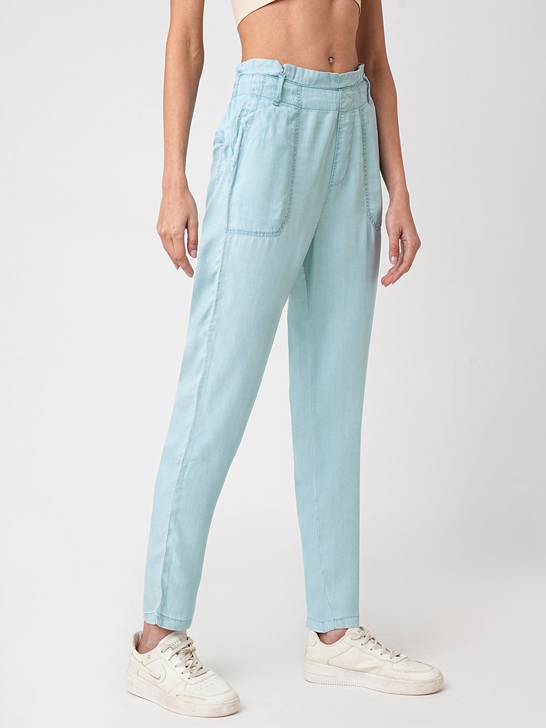 Women High-Rise Paper Bag Pants