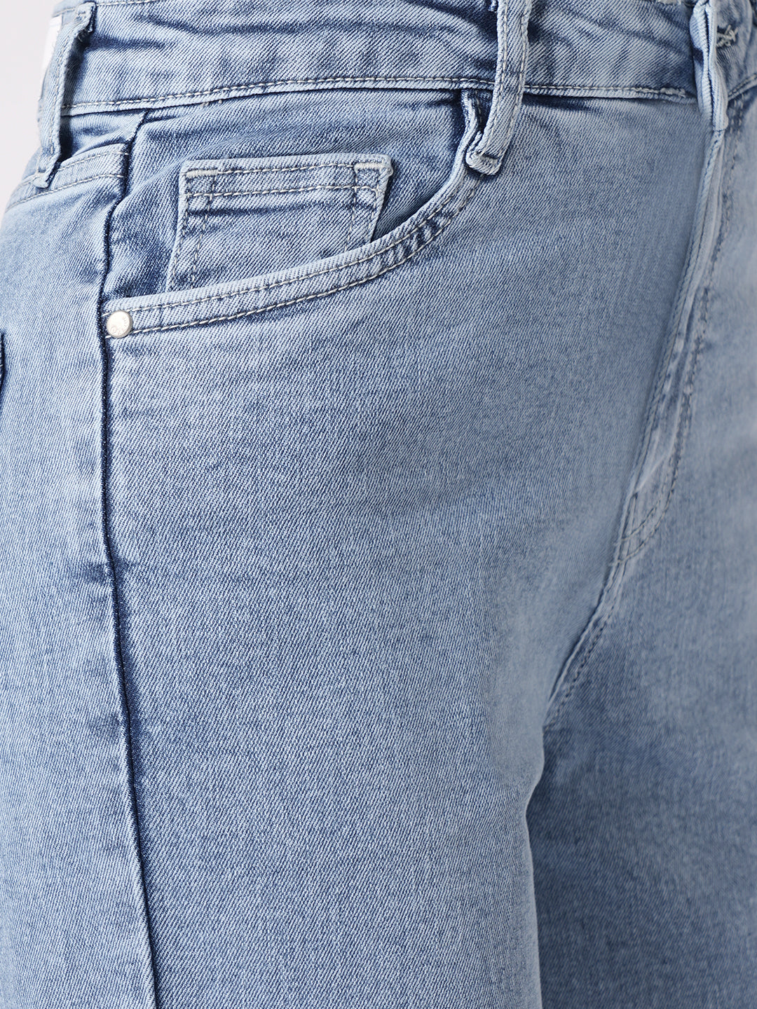 Women Light Blue High Rise Wide Leg Jeans