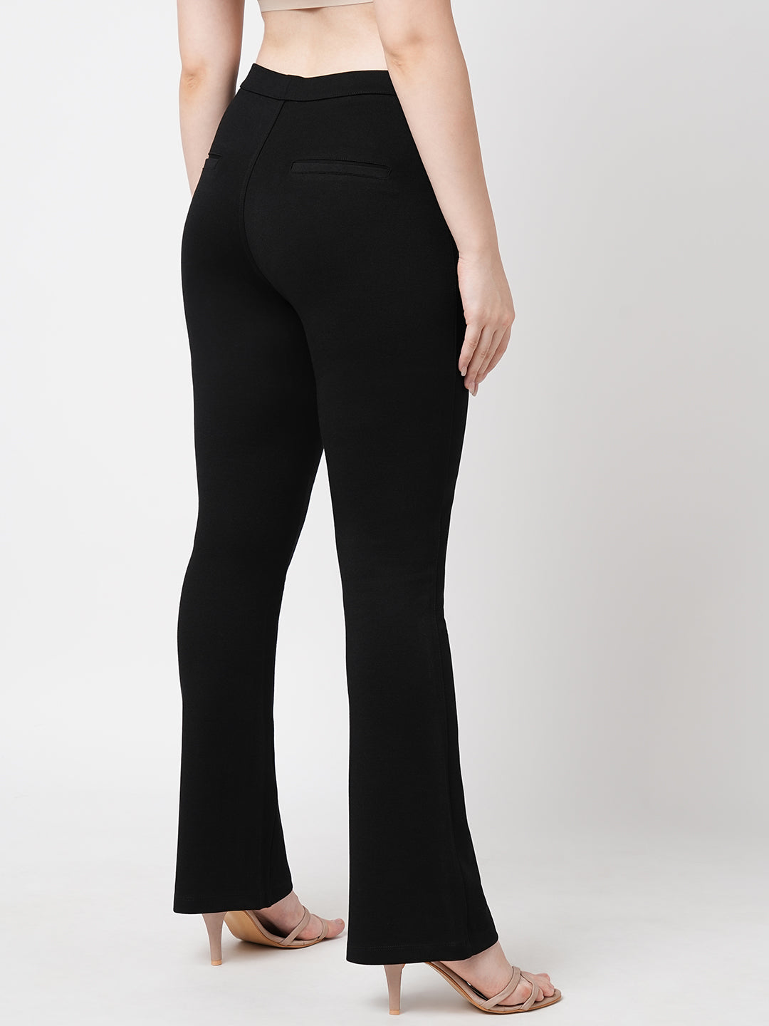 Women Black High-Rise Mini Flare Treggings