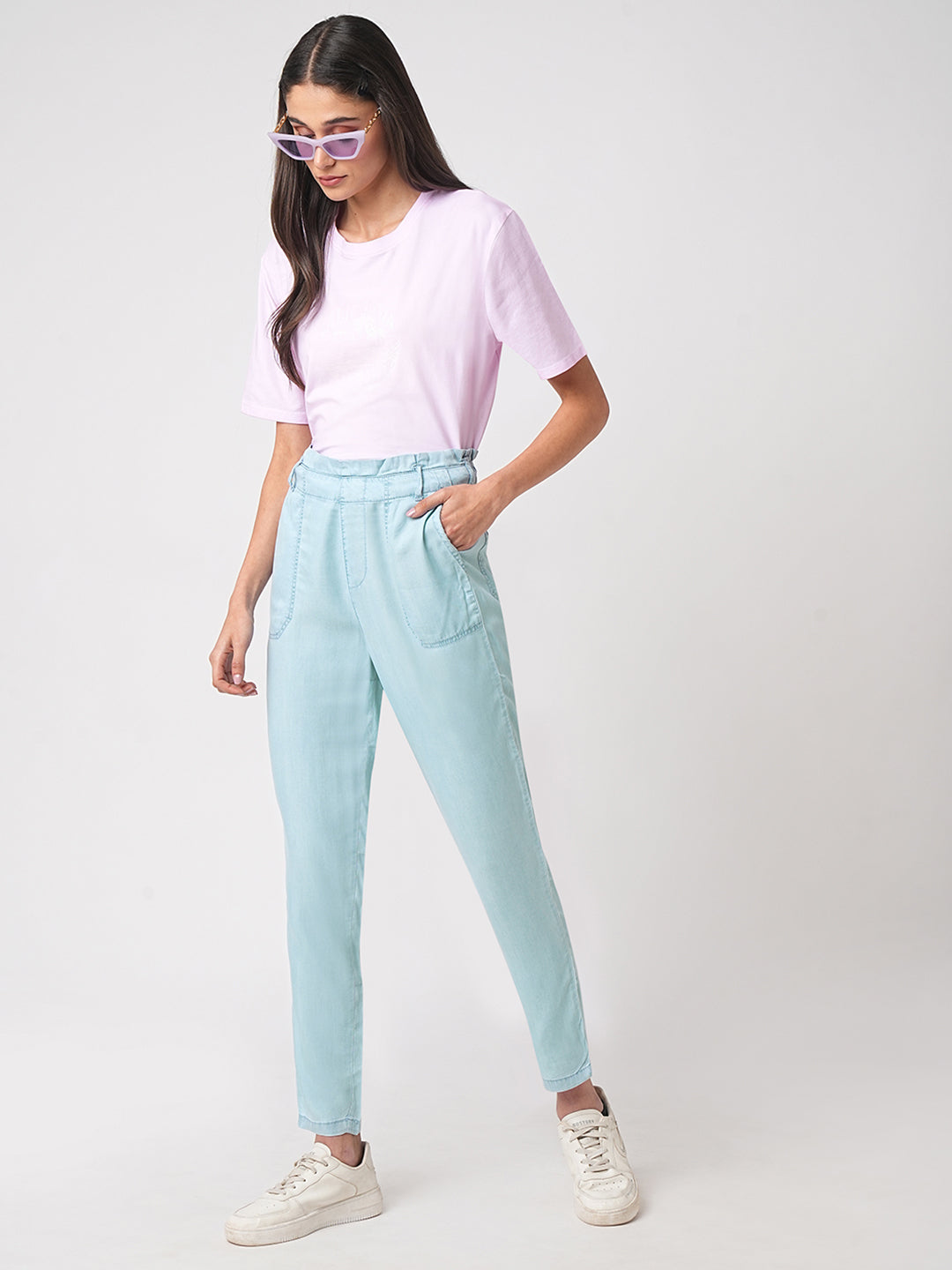 Women High-Rise Paper Bag Pants