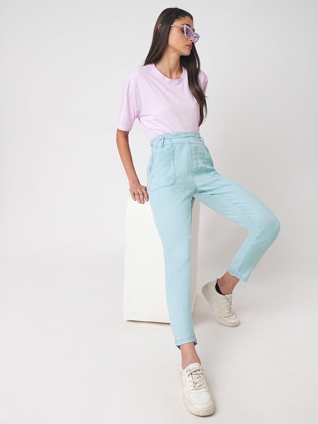 Women High-Rise Paper Bag Pants