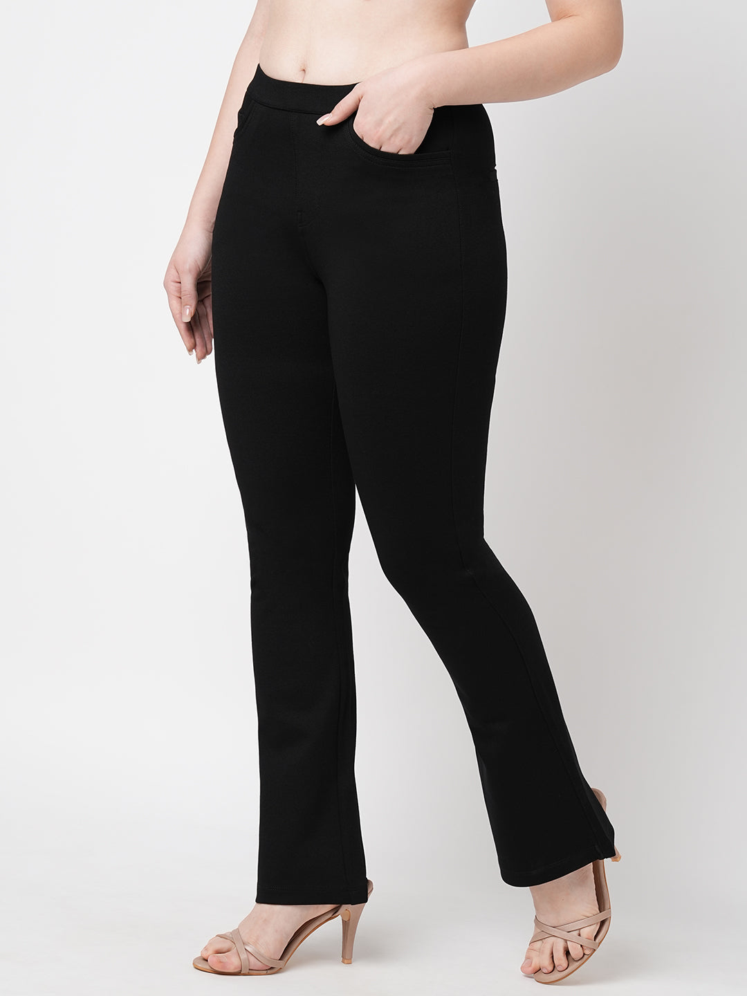 Women Black Mini Flare Treggings