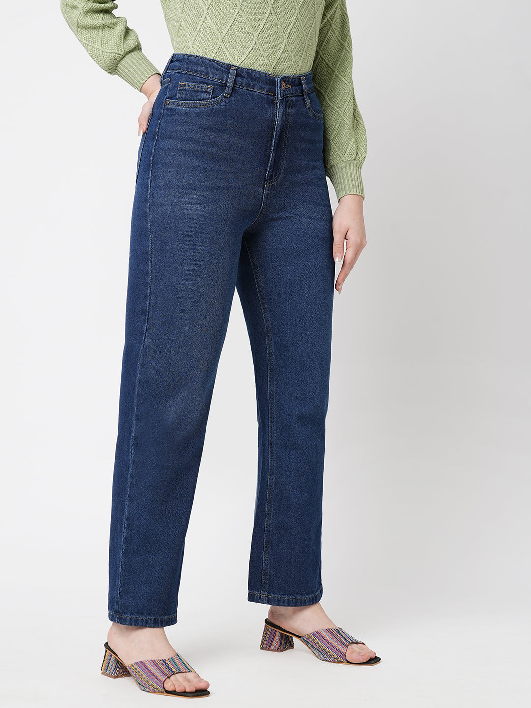 Women Blue High-Rise Loose Straight Fit Jeans