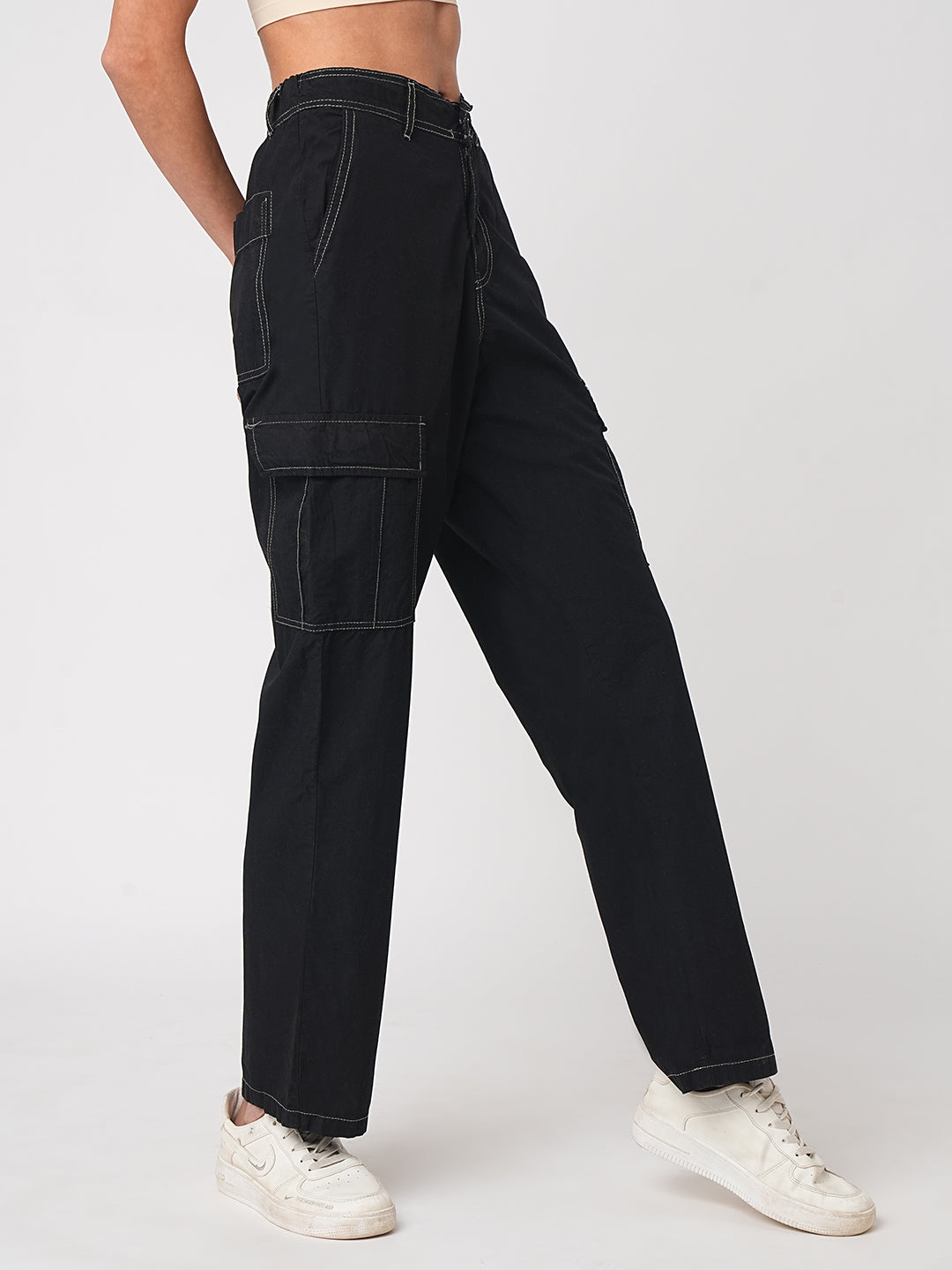 Women Black Mid-Rise Cargo