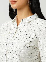 Women Off White Polka Dot Three-Quarter Sleeves Shirts