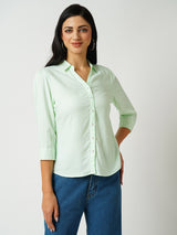 Women Mint Green Striped Three-Quarter Sleeves Shirts