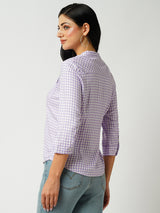 Women Lilac & White Striped Three-Quarter Sleeves Shirts