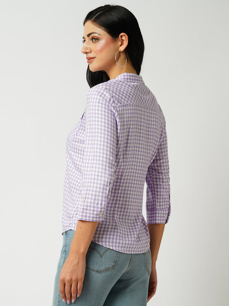 Women Lilac & White Striped Three-Quarter Sleeves Shirts