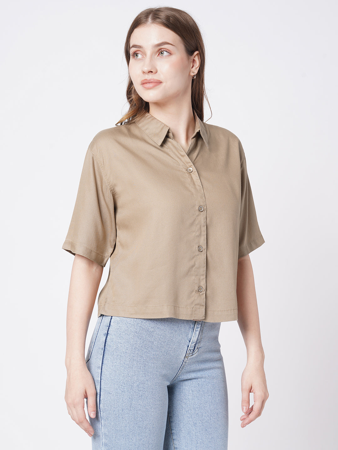 Women Slim Fit Dusty Rose Crop Shirt