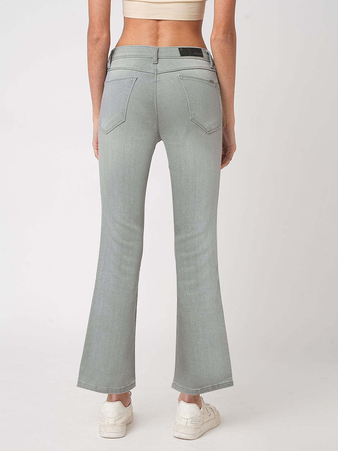 Women Grey High-Rise Crop Flare Jeans
