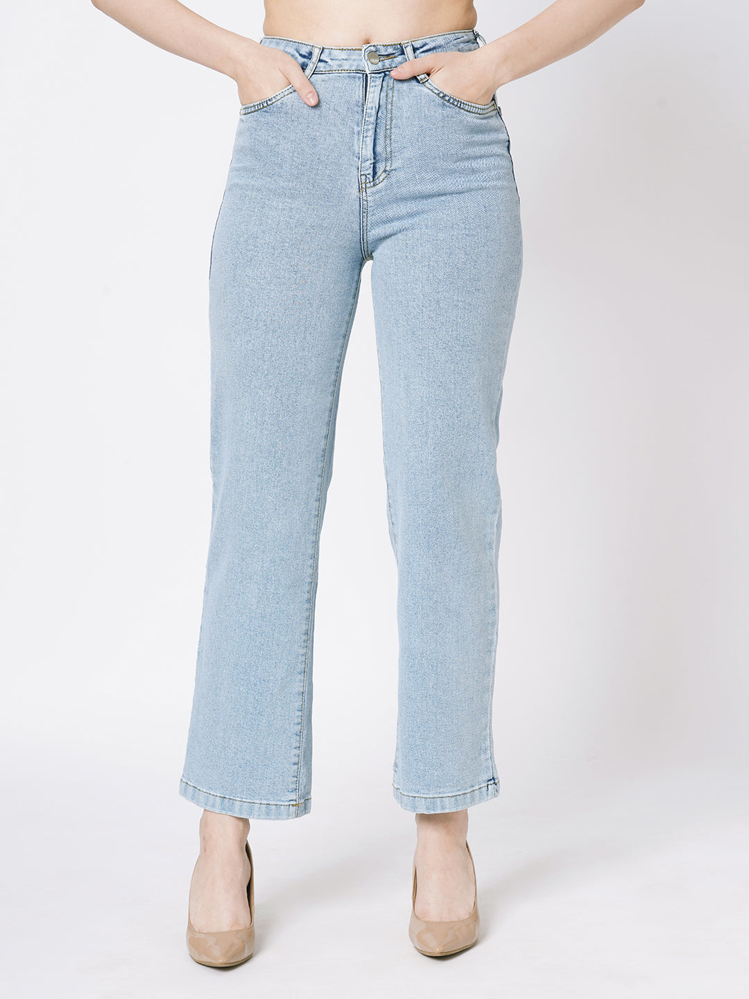 Women Blue High-Rise Wide Leg Jeans