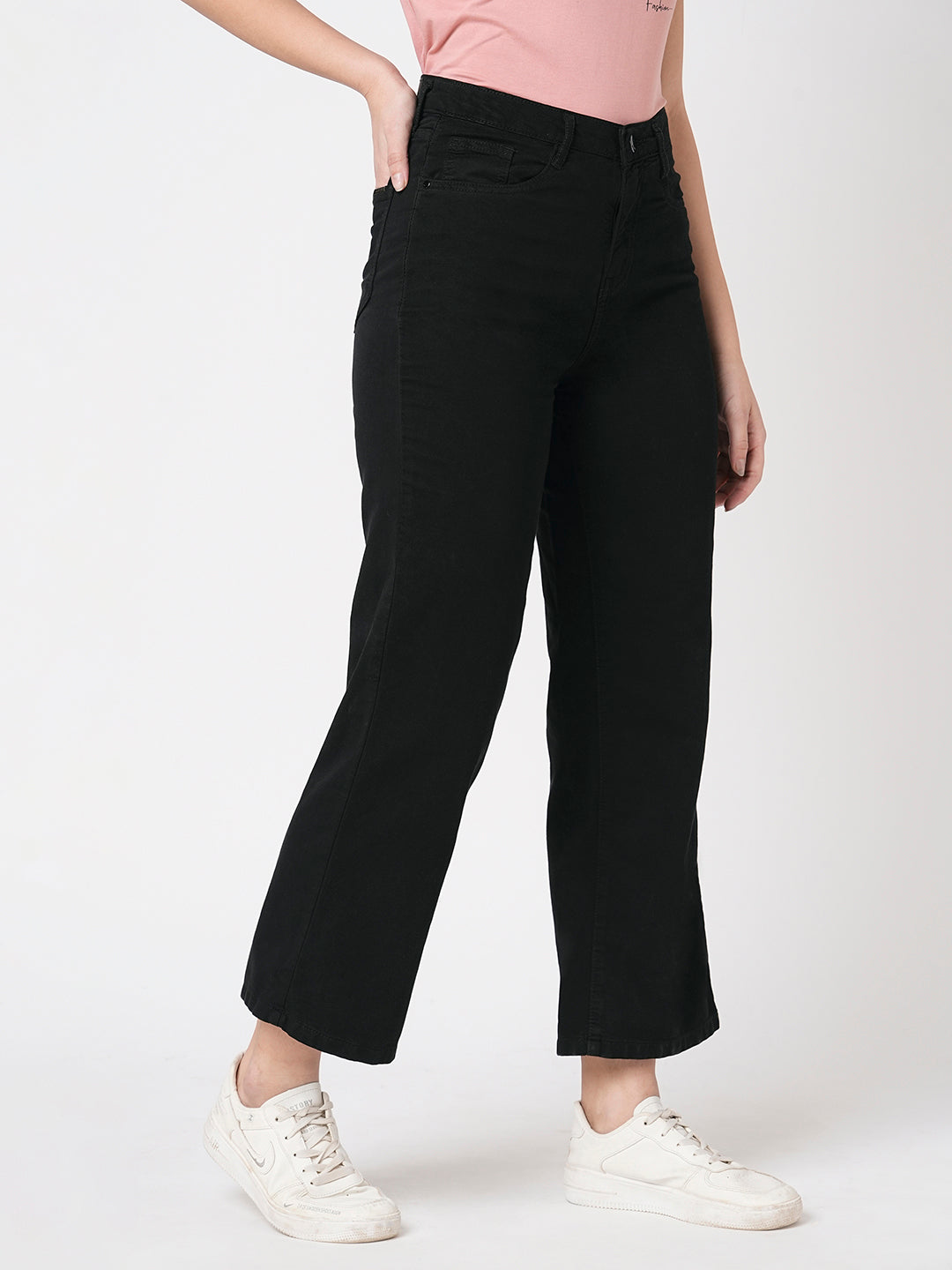 Women Black High-Rise Wide Leg Jeans