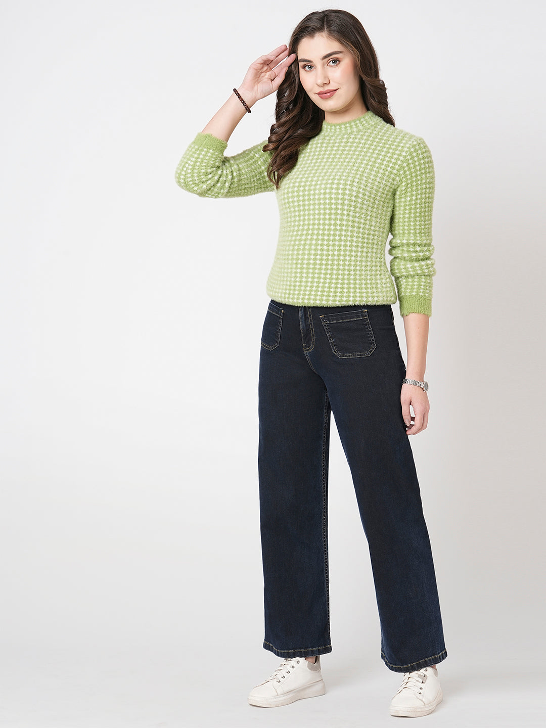 Women Dark Blue High Marine Wide Leg Jeans