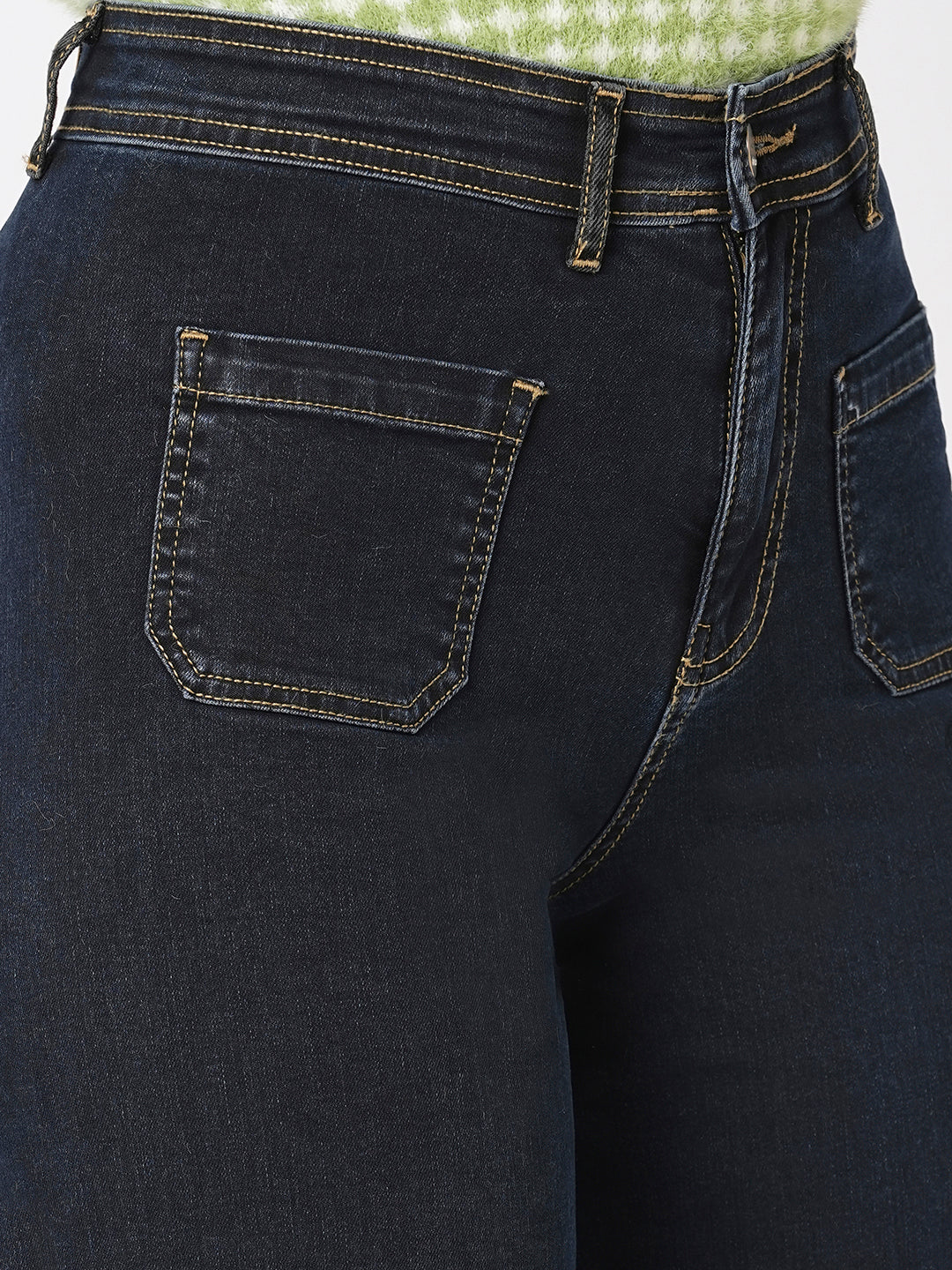 Women Dark Blue High Marine Wide Leg Jeans