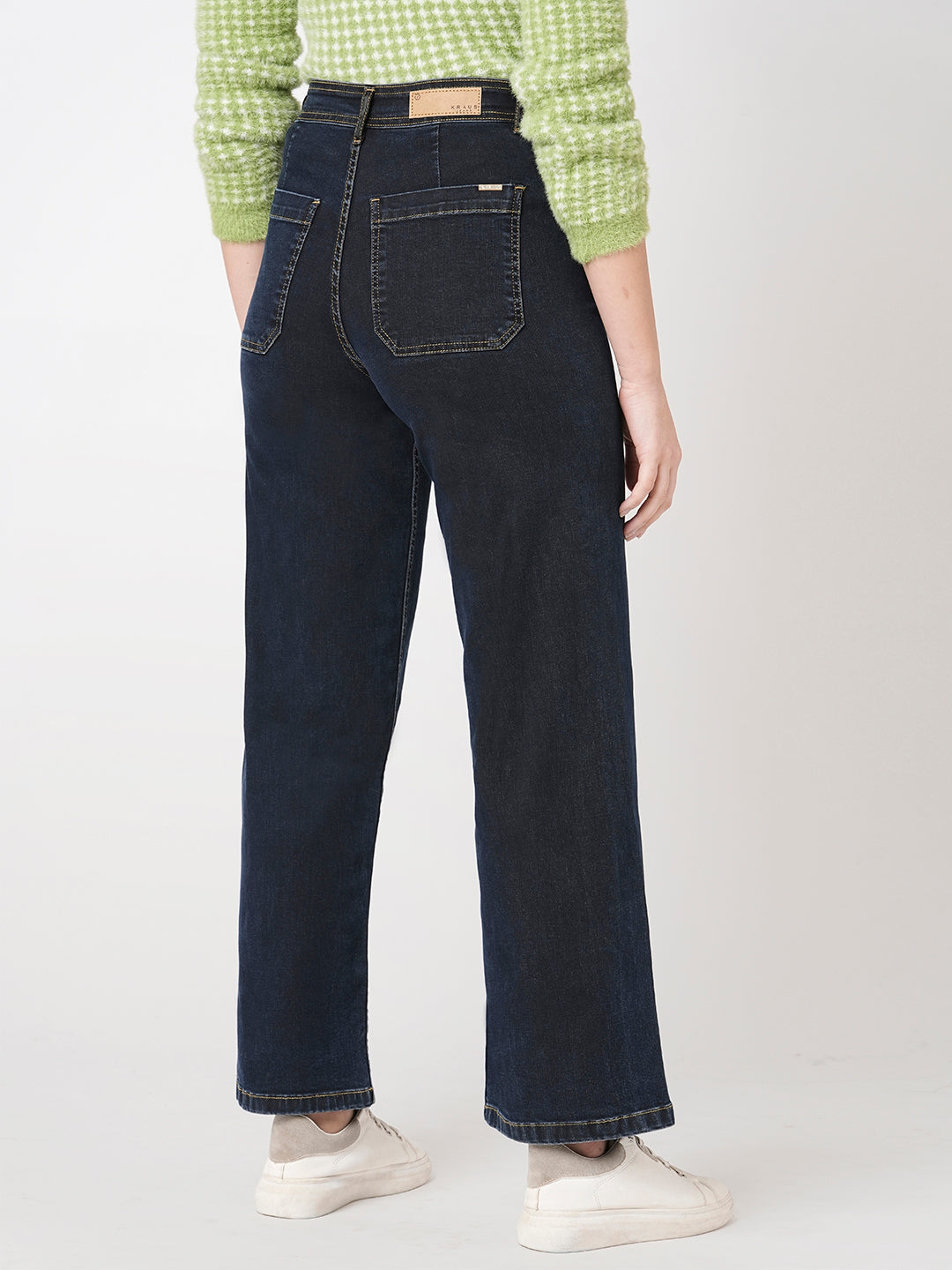 Women Dark Blue High Marine Wide Leg Jeans