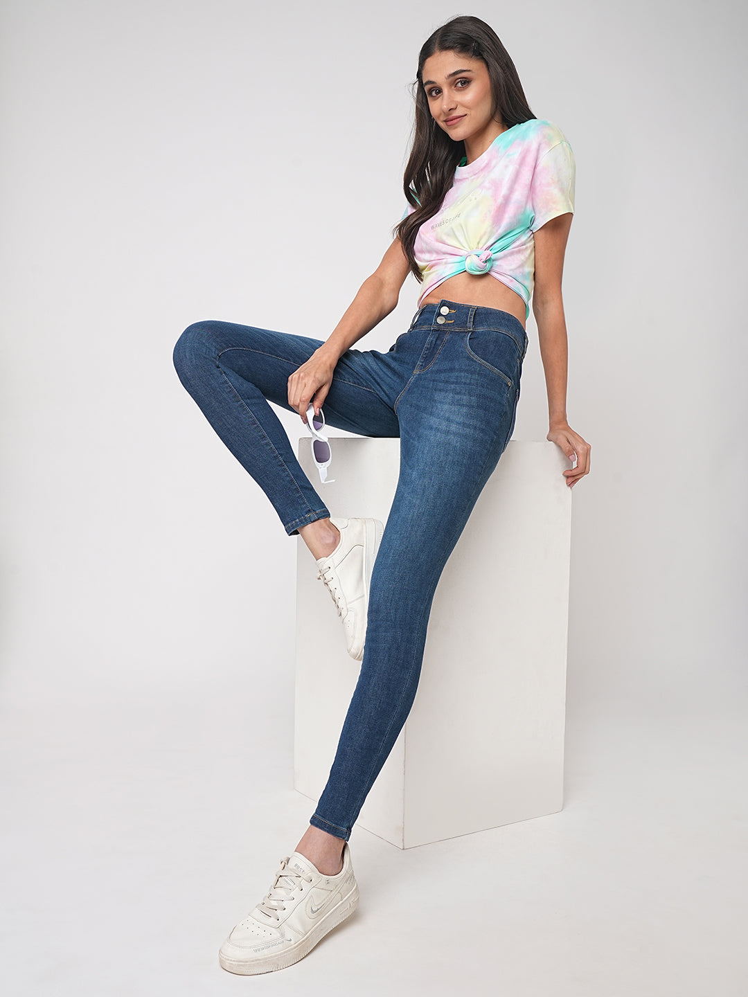 Women Dark Blue High-Rise Skinny Jeans