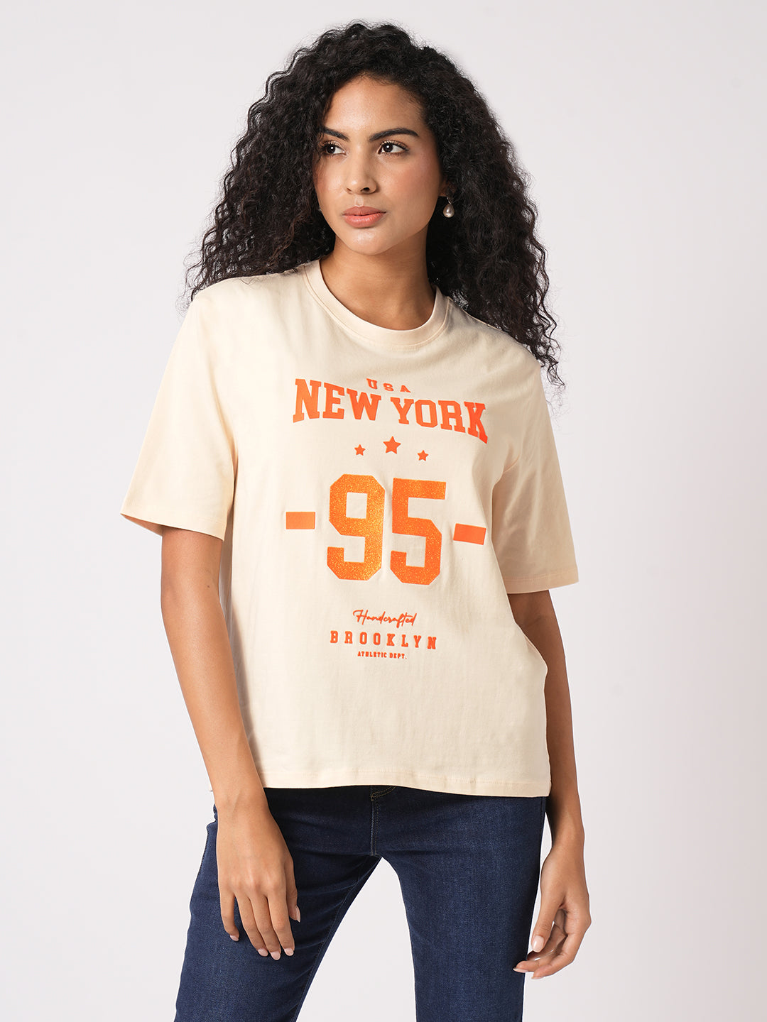 woman wearing printed t-shirt