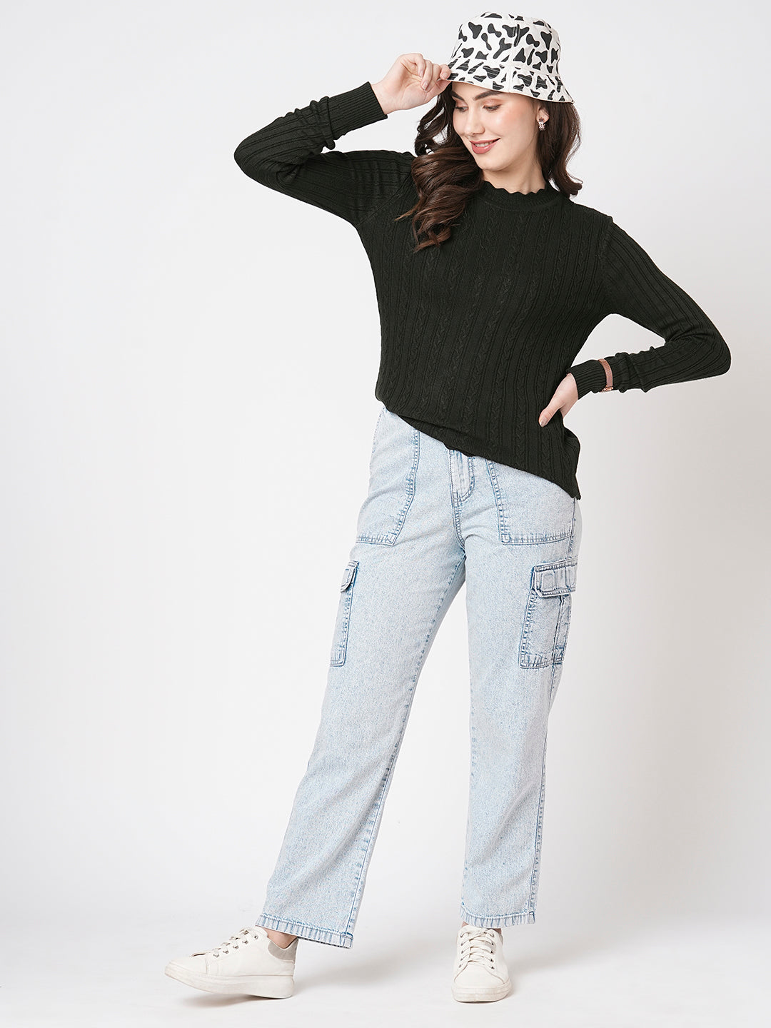 Women Light Blue Mid-Rise Cargo