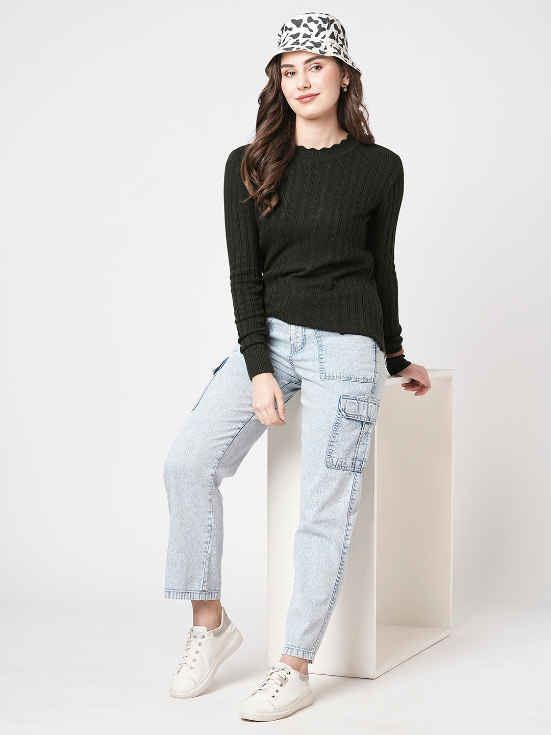 Women Light Blue Mid-Rise Cargo