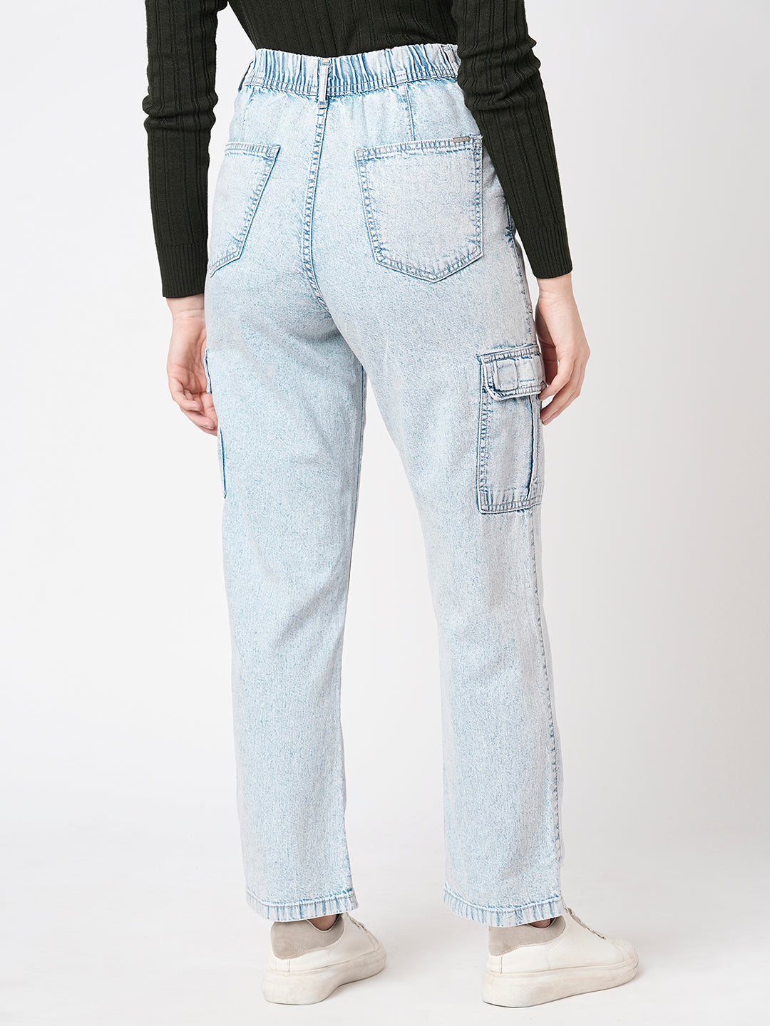 Women Light Blue Mid-Rise Cargo