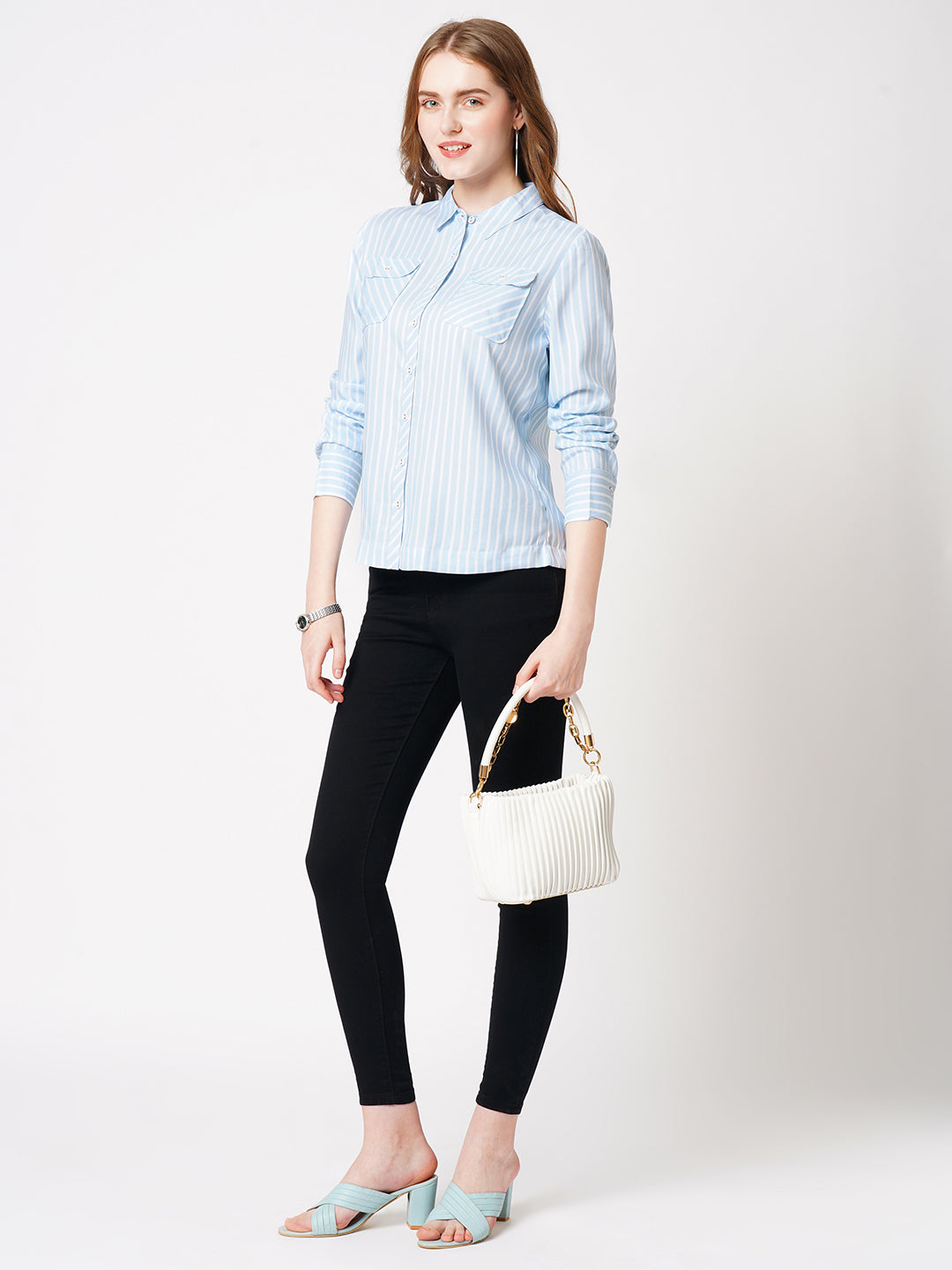 Women Sky/White Striped Shirt