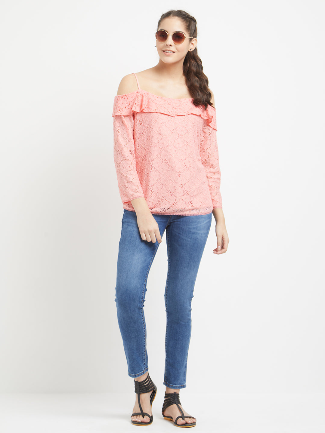 Women Pink Off Shoulder Top