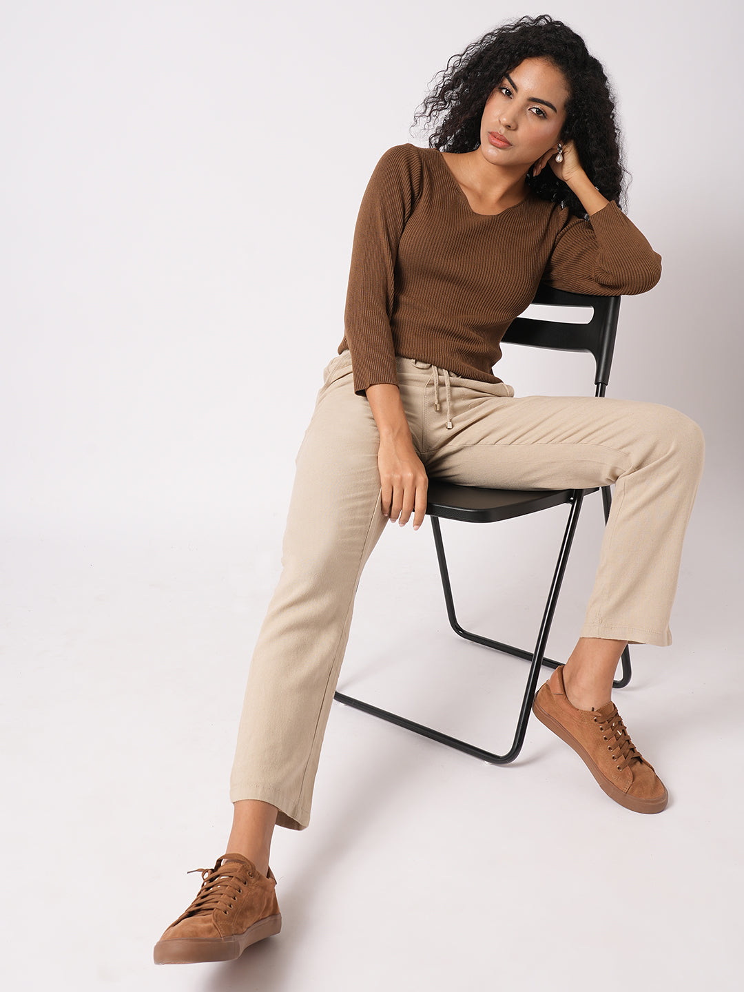 Women Oatmilk High-Rise Paper Bag Pants