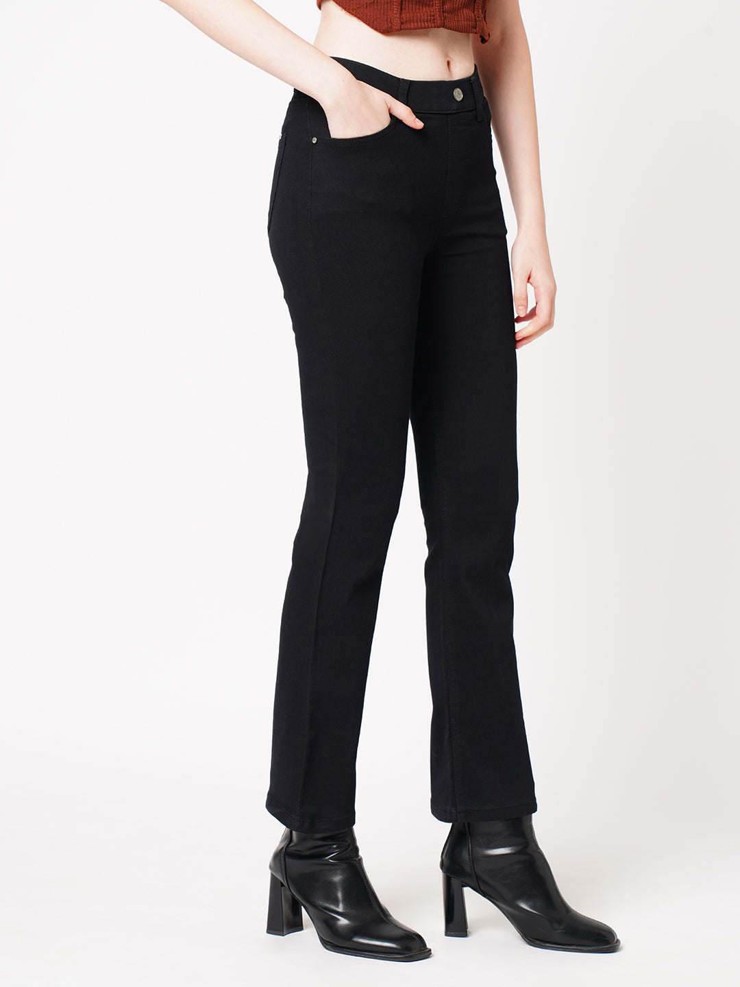 Women Black High-Rise Mini Flare Jeans
