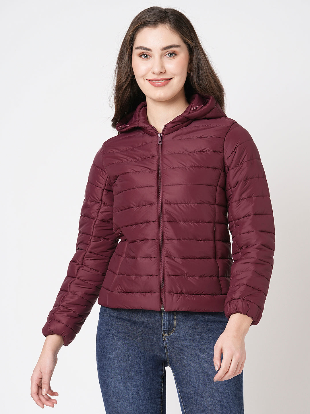 Women Maroon Puffer Jacket