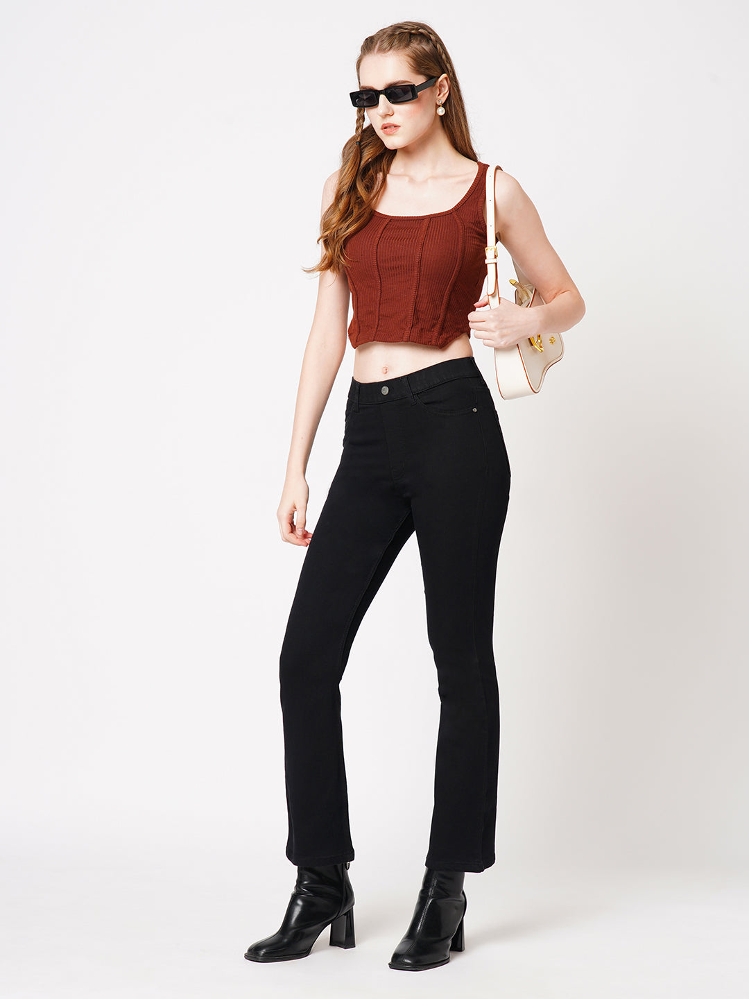Women Black High-Rise Mini Flare Jeans