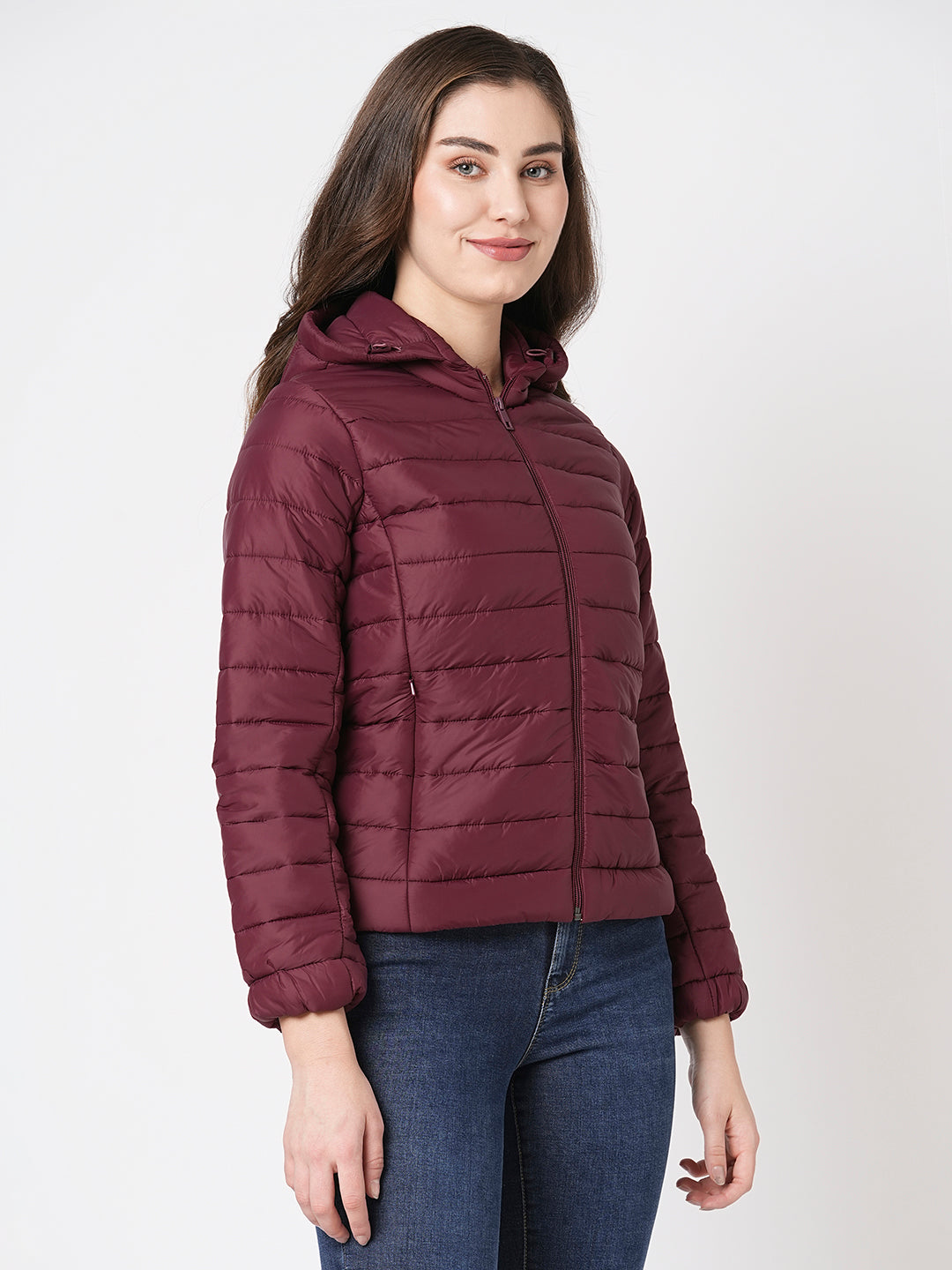 Women Maroon Puffer Jacket