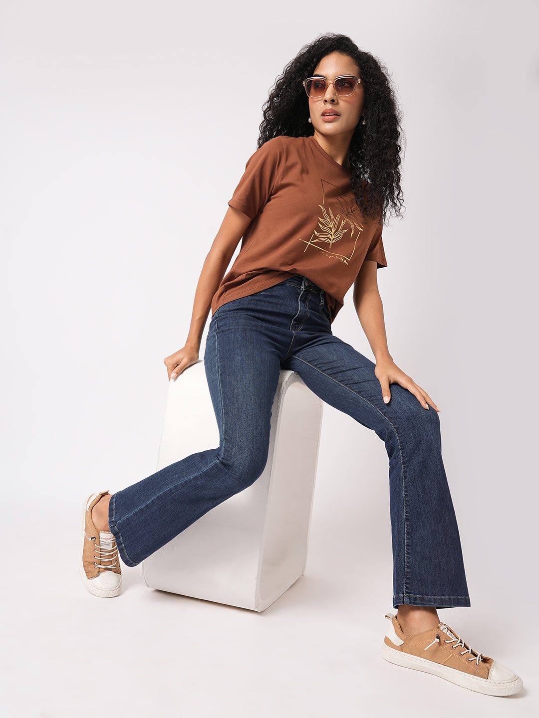 Women Blue High-Rise Mini Flare Jeans