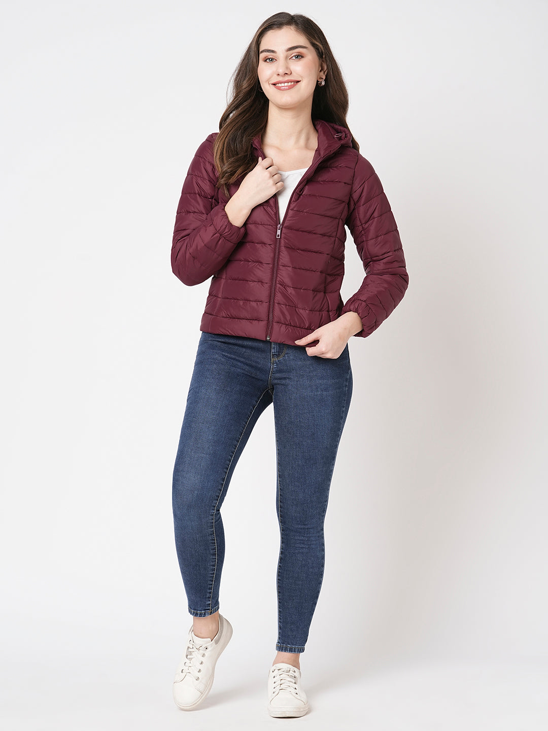 Women Maroon Puffer Jacket