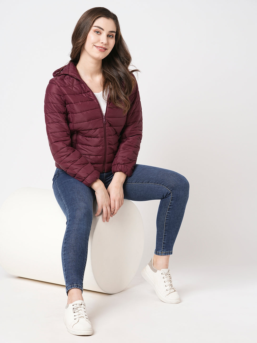 Women Maroon Puffer Jacket