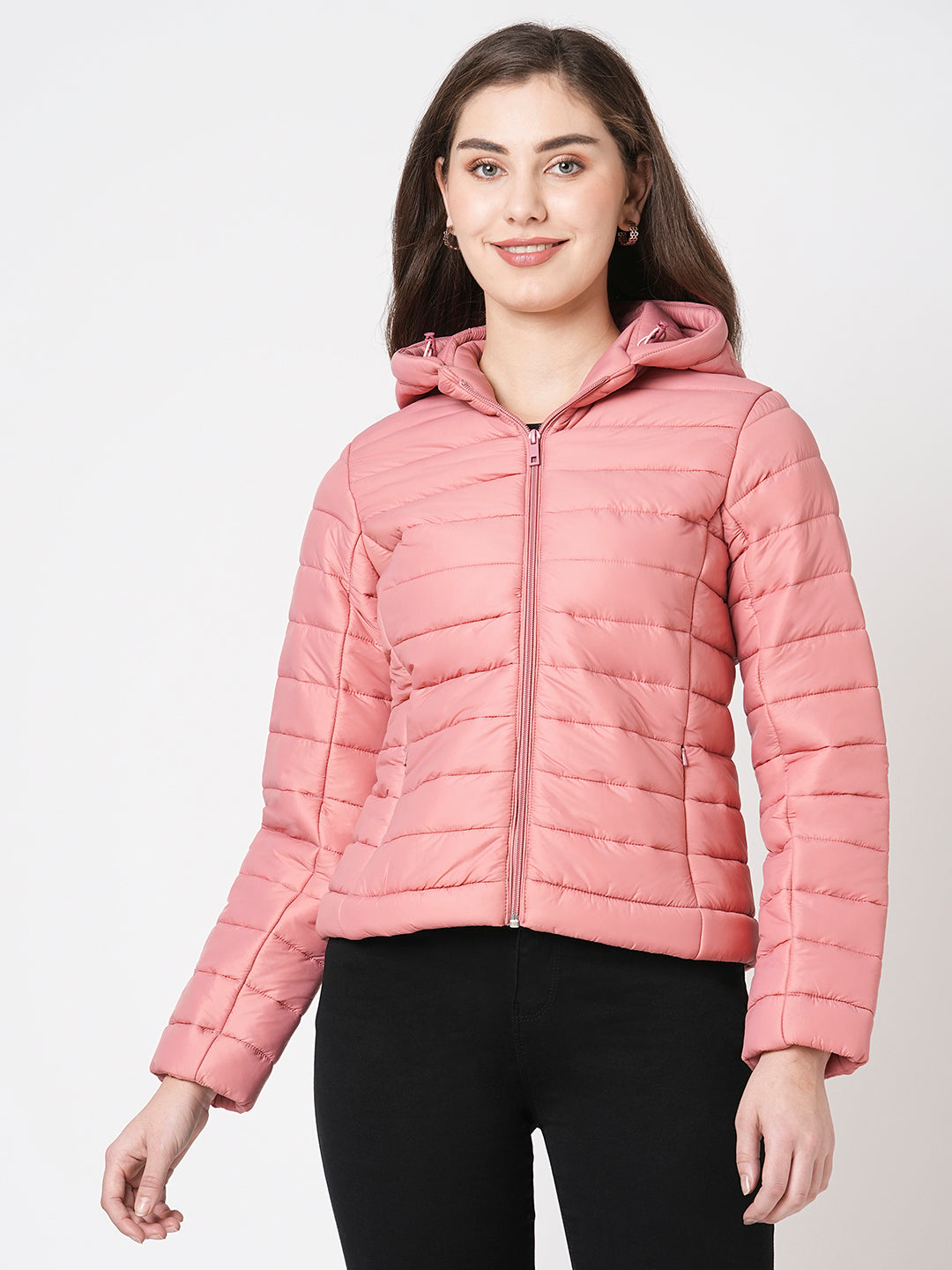 Women Rose Pink Puffer Jacket