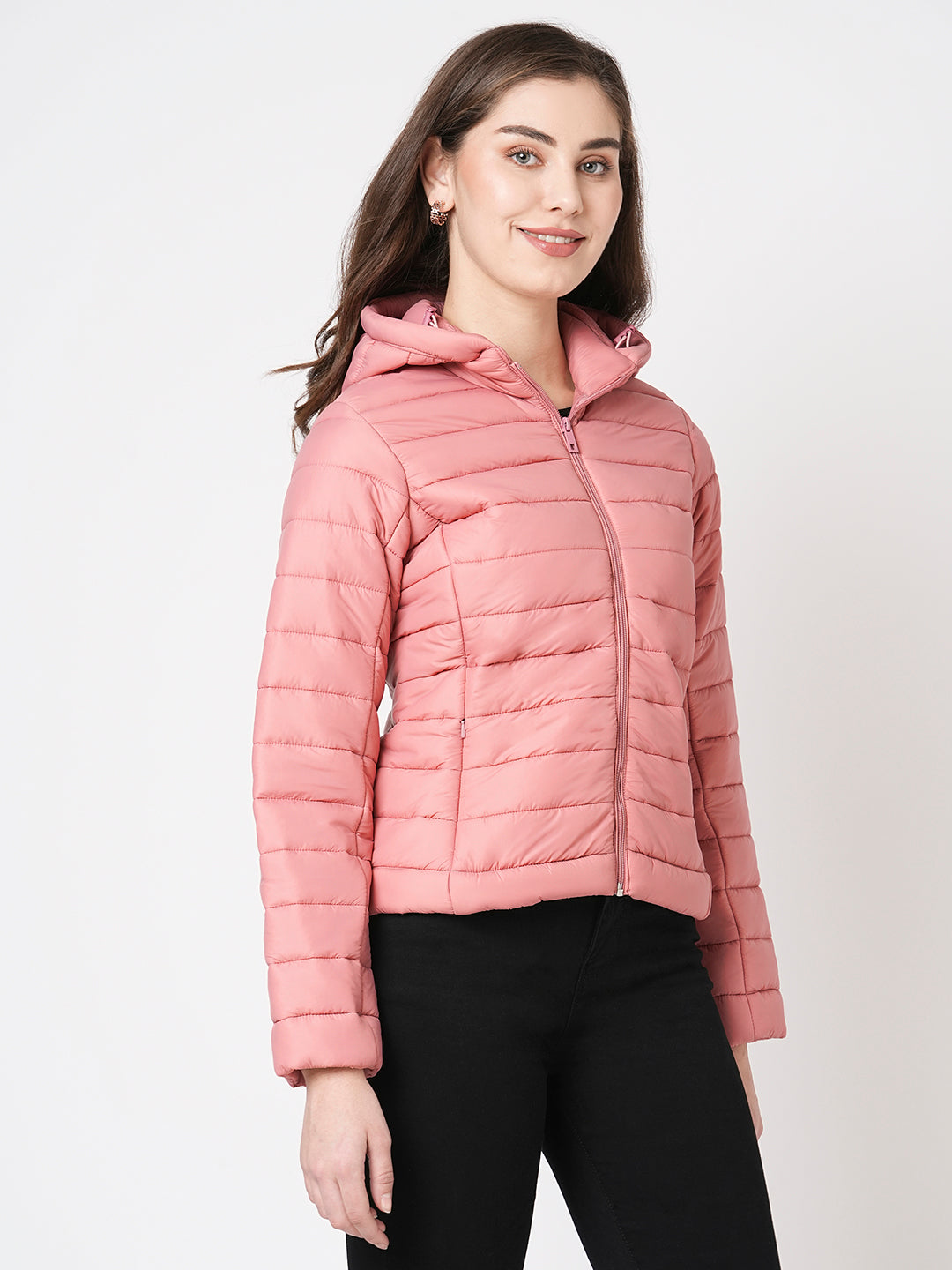 Women Rose Pink Puffer Jacket