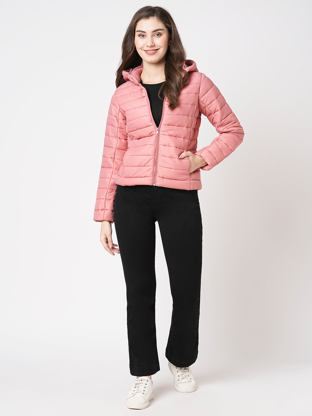 Women Rose Pink Puffer Jacket