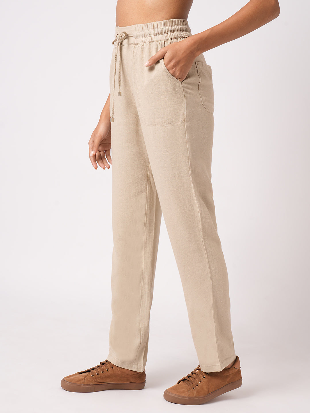 Women Oatmilk High-Rise Paper Bag Pants