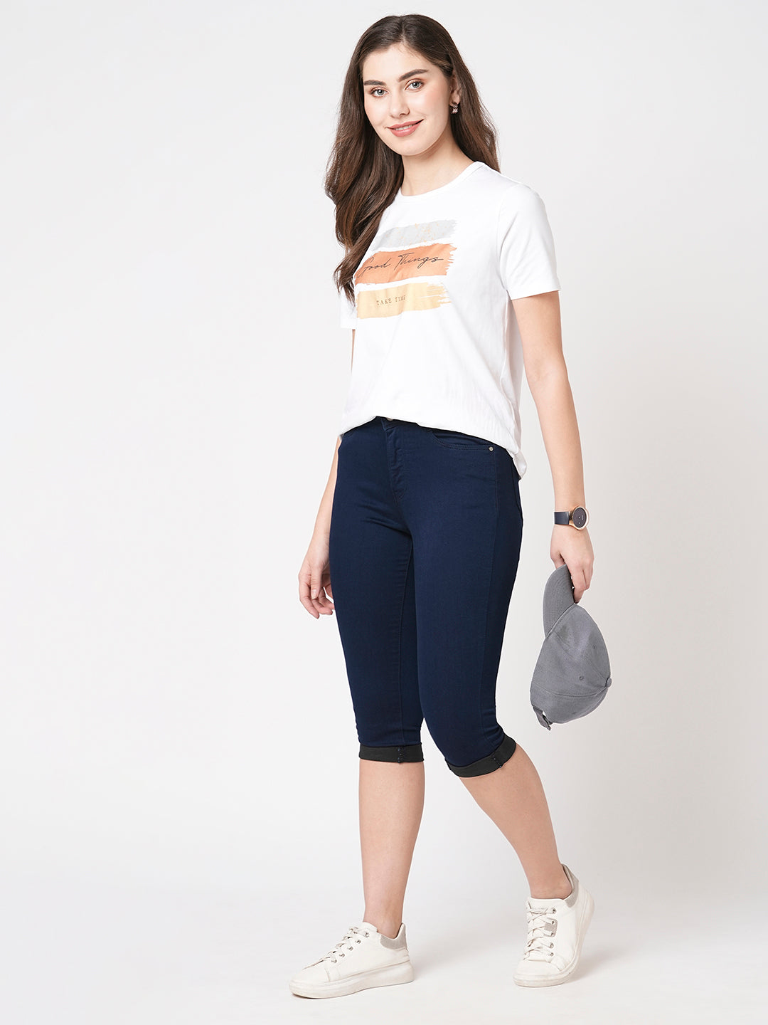 Women Ink Blue High-Rise Capri