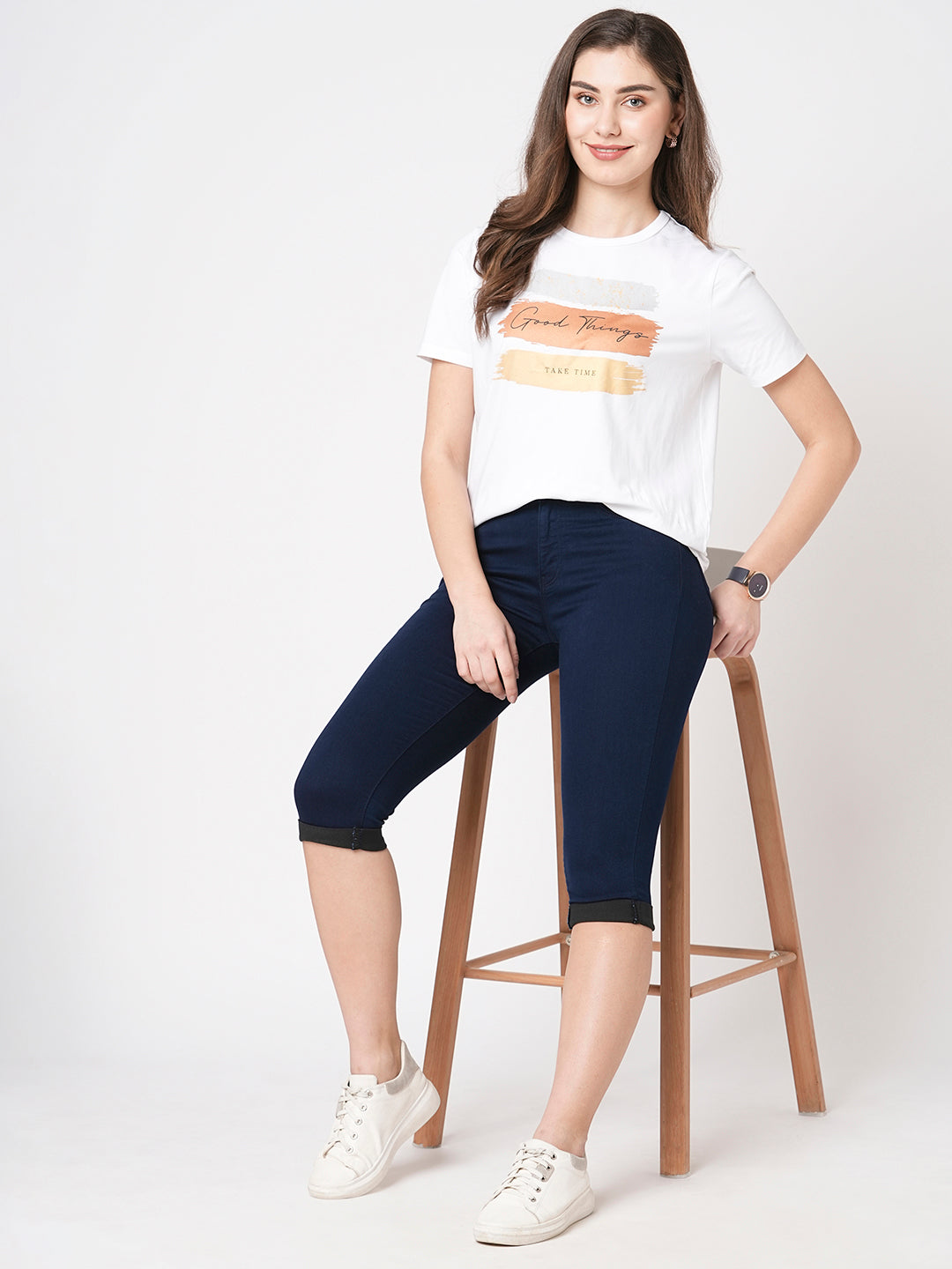 Women Ink Blue High-Rise Capri