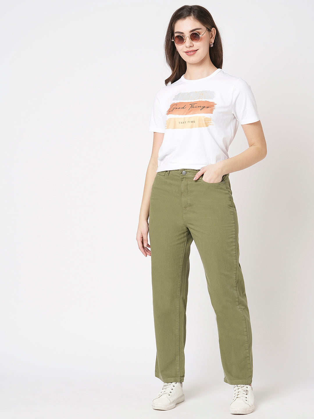Women Olive High-Rise Loose Straight Fit Jeans
