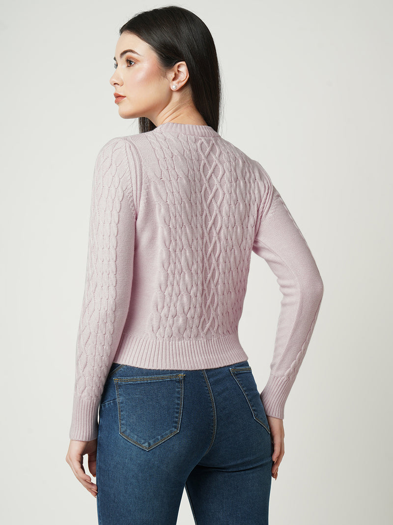 Women Powder Pink Solid Full Length Sweaters & Sweatshirts