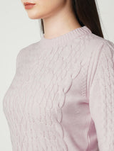 Women Powder Pink Solid Full Length Sweaters & Sweatshirts