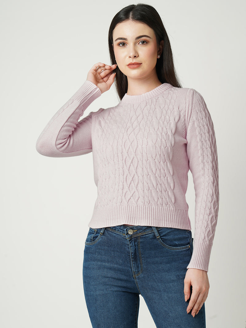 Women Powder Pink Solid Full Length Sweaters & Sweatshirts