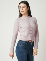 Women Powder Pink Solid Full Length Sweaters & Sweatshirts